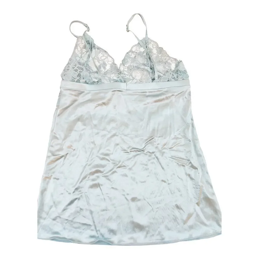Ornella womens sz XL satin lace slip cami top lingerie light blue Y2K - Picture 2 of 7